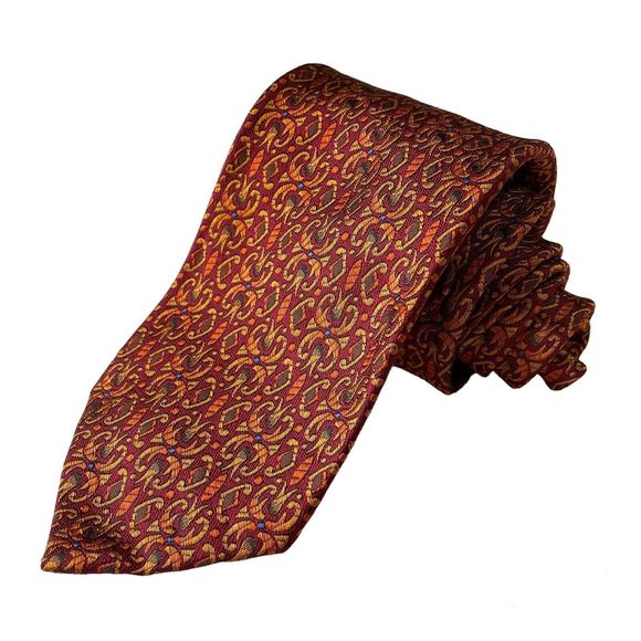 Robert Talbott Seven Fold Neck Tie Red Orange Blue Geometric #3/40 NWT